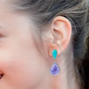 Diamond, Tanzanite and Turquoise Drop Earrings