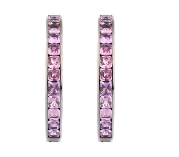 Pink Sapphire Hoop Earrings in Art-Deco Style