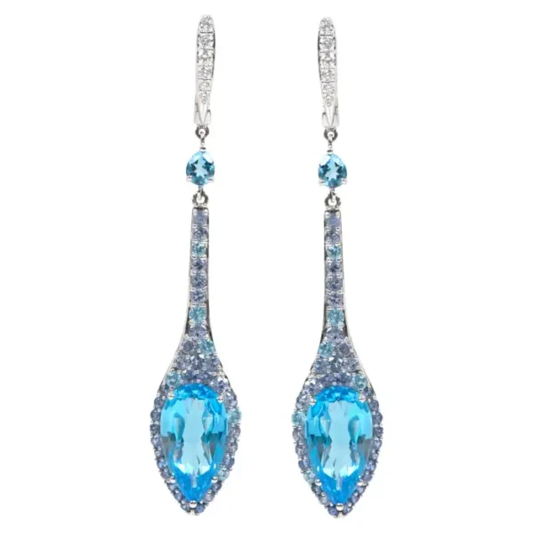 Blue Topaz, Diamond, and Tanzanite Drop Earrings