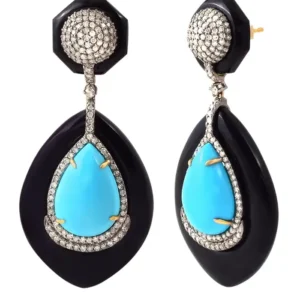 Turquoise, Black Onyx, and Diamond Earrings
