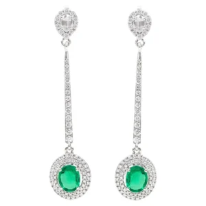 Natural Emerald and Diamond Cluster Dangle Earrings