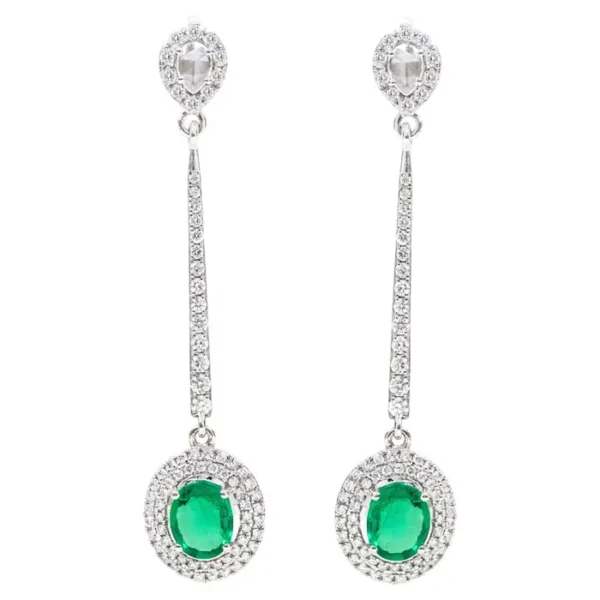 Natural Emerald and Diamond Cluster Dangle Earrings