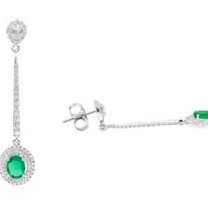 Natural Emerald and Diamond Cluster Dangle Earrings