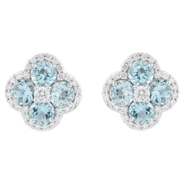 Aquamarine & Diamond Cluster Stud Earrings