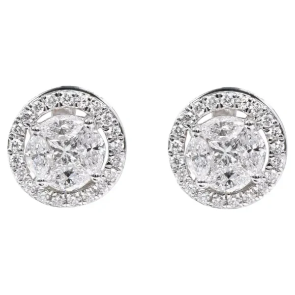 Diamond Cluster “Invisible-Setting” Stud Earrings