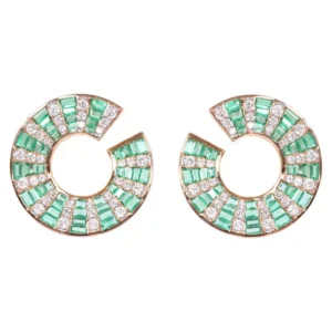Natural Emerald and Diamond Contemporary Style Earring