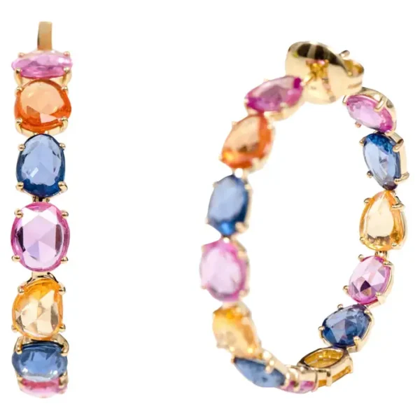 Multi-Color Sapphire Hoop Earrings