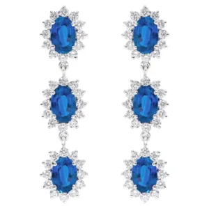 Sapphire and Diamond Cluster Drop Earrings
