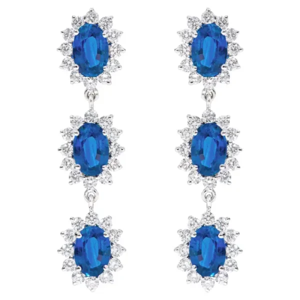 Sapphire and Diamond Cluster Drop Earrings