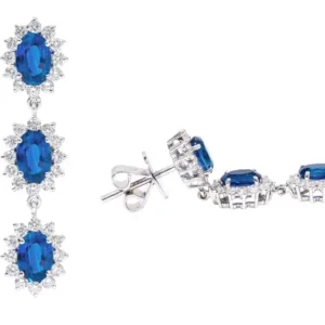 Sapphire and Diamond Cluster Drop Earrings