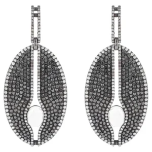 Diamond, Black Diamond and Moonstone Drop Earrings