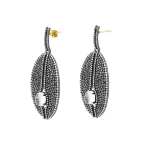 Diamond, Black Diamond and Moonstone Drop Earrings