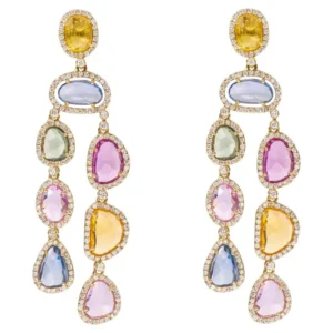 Multi-Color Sapphire and Diamond Drop Earrings