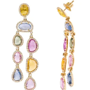 Multi-Color Sapphire and Diamond Drop Earrings