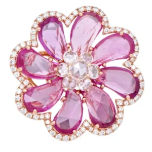 Pink Sapphire and Diamond Flower Stud Earrings