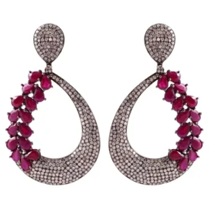 Ruby and Diamond Dangle Cocktail Earrings