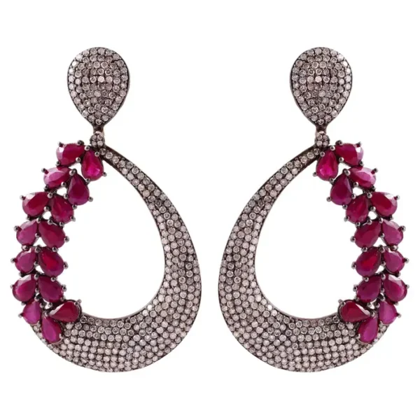 Ruby and Diamond Dangle Cocktail Earrings