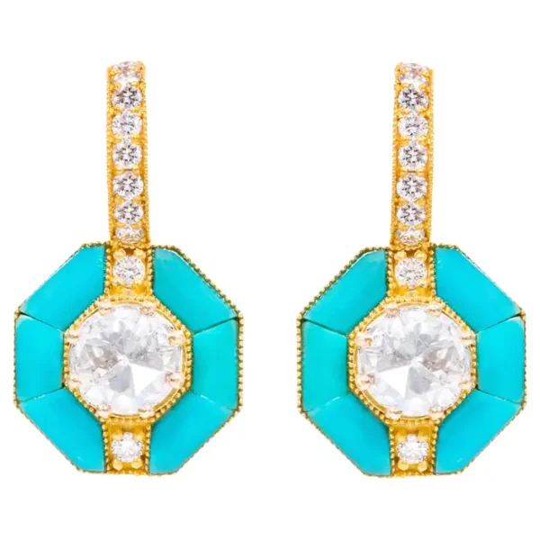 Diamond and Turquoise Drop Earrings