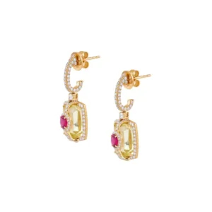 Diamond, Lemon Topaz and Ruby Dangle Earrings