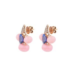 Diamond, Opal and Tanzanite Stud Earrings